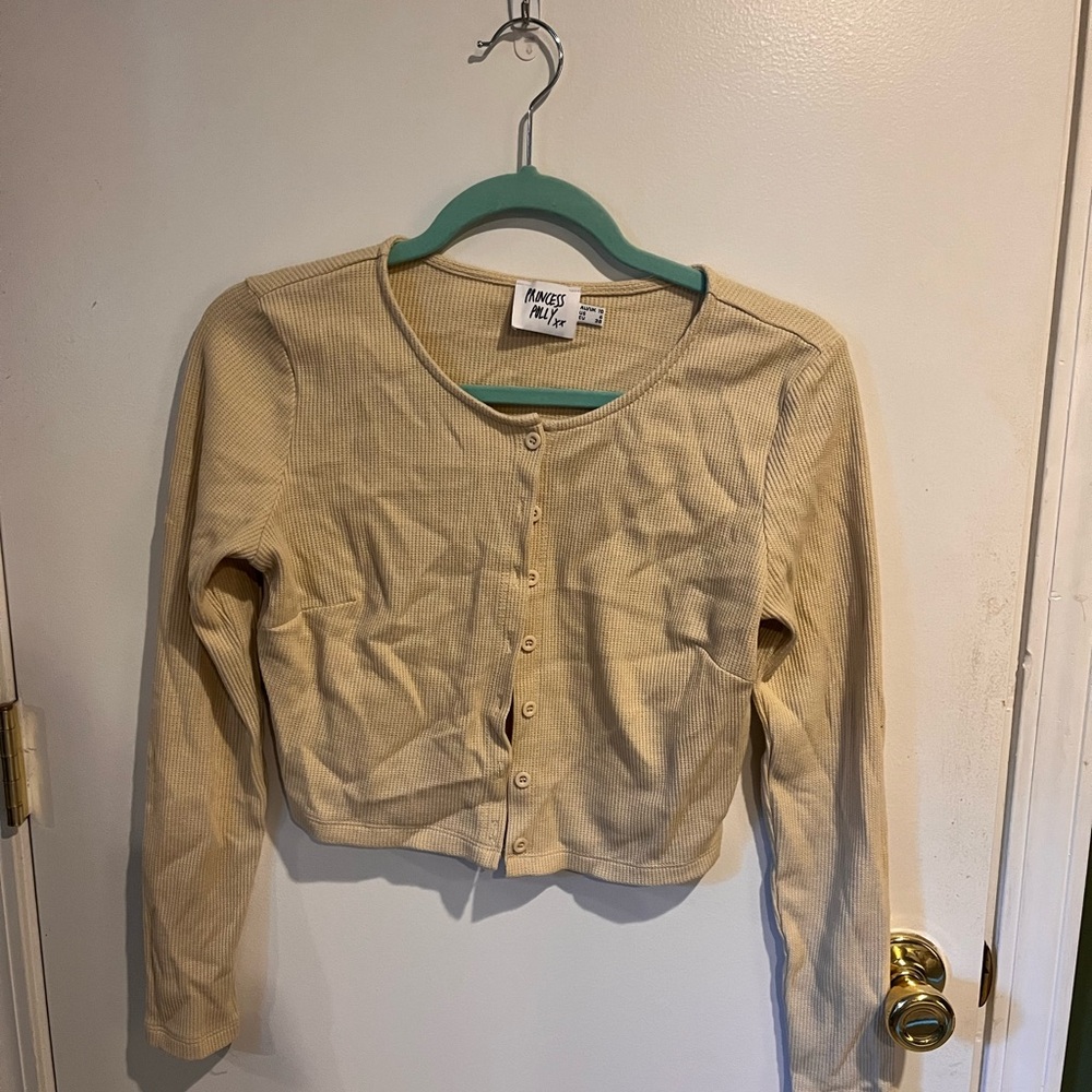 Princess Polly Cream 3/4 Sleeve Crop Top